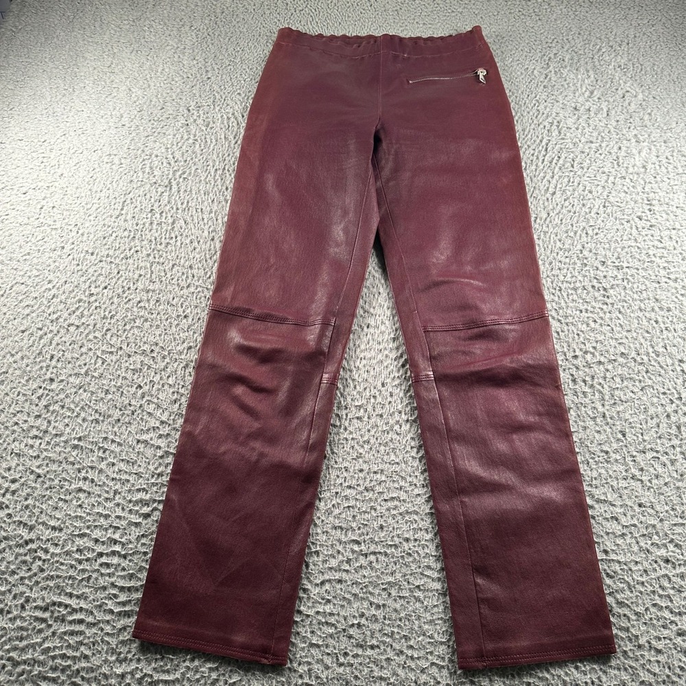 STOULS Leather Pants Womens‎ 26 Burgundy Lambskin Straight Leg Slim Zip Pocket